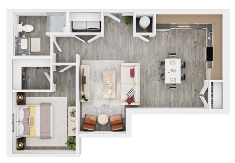 Floor plan for 1 bed, 1 bath, 721 sqft